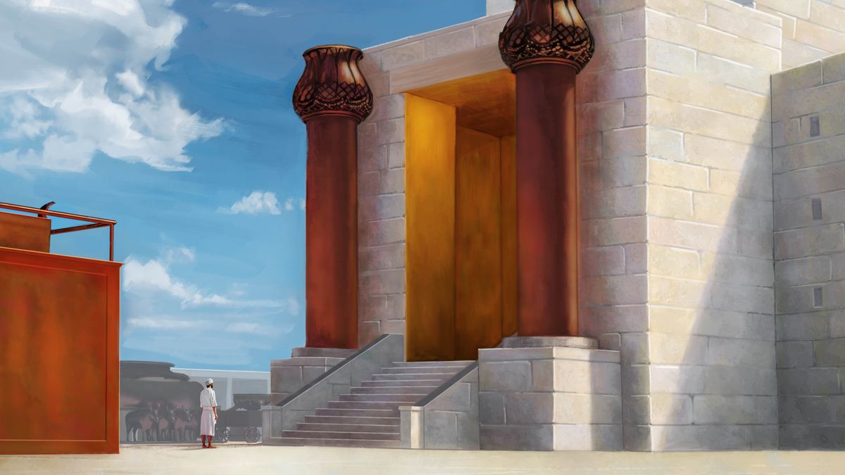 Molevi o eme pakeng tsa aletare ea koporo le foranta ea tempele.