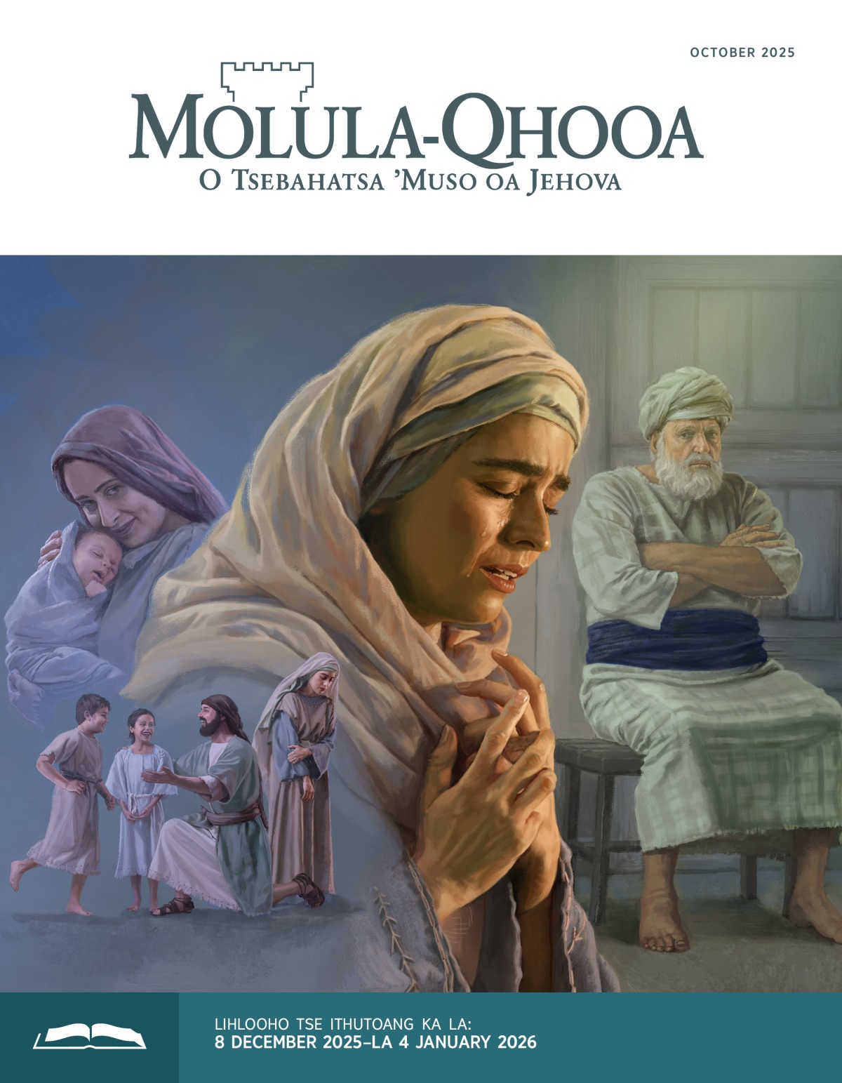 Litšoantšo: 1. Anna o sheba koana a ntse a lla ha Elkana a ntse a bapala le bana ba hae ba babeli. 2. Penina o bososela a nkile ngoana oa hae ea sa tsoa hlaha. 3. Anna oa lla ha a ntse a rapela ka matla. 4. Moprista ea Phahameng Eli o lutse a phuthile matsoho, o shebile Anna a halefile.
