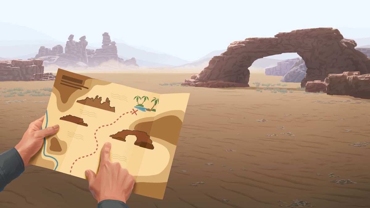 Motho ea tsamaeang lefeelleng, o batlana le linoka le lithaba ’mapeng oo a o tšoereng ho etsa bonnete ba hore o ntse a tsamaea hantle.