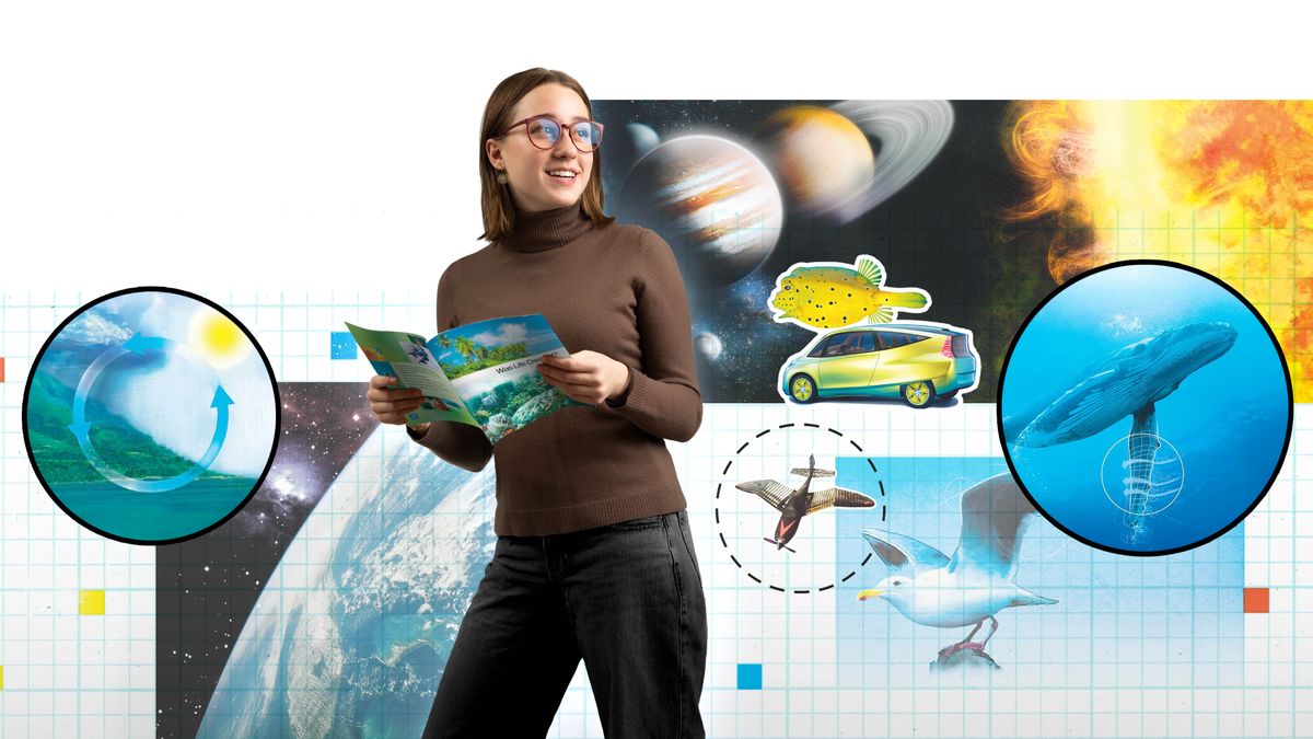  Litšoantšo: Morali oa bo rona e mocha o nahanisisa ka mehlala ea popo eo a balileng ka eona bukaneng ea “Na Lintho Tse Phelang li Bōpiloe?” 1. Potoloho ea metsi. 2. Lefatše. 3. Letsatsi le lipolanete tse le pota-potileng. 4. Tlhapi e bitsoang boxfish pel’a koloi e entsoeng joaloka eona. 5. Letata la leoatleng pel’a sefofane se nang le mapheo a tšoanang le a lona. 6. Leruarua ka leoatleng.