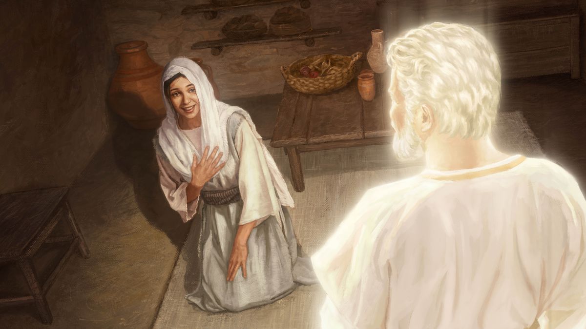 Maria o bua le lengeloi Gabariele a khumame fatše ebile o hloletsoe.