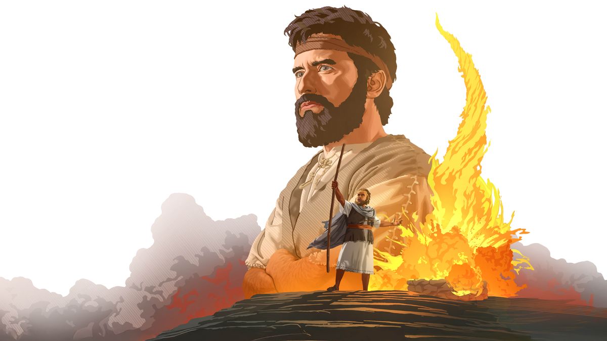 Litšoantšo: 1. Johanne Mokolobetsi o shebile pele ka kholiseho. 2. Ka sebete, Elia o bitsa mollo o tsoang leholimong, Thabeng ea Karmele.