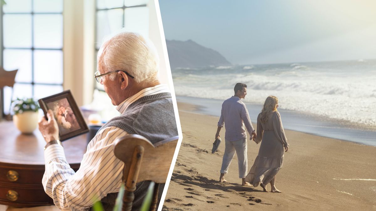 Litšoantšo: 1. Ntate-moholo o shebile senepe sa hae le mofumahali oa hae ea seng a hlokahetse, se bontšang ka letsatsi la bona la lenyalo. 2. O bona ka mahlo a kelello ba se ba le Paradeiseng, ba tsamaea ba tšoarane ka matsoho lebopong.