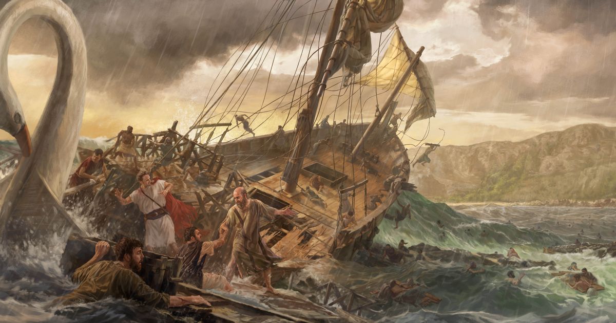 Pauluse le batho bohle ba ka sekepeng ba ikakhela ka leoatleng ha sekepe se soahlamana. Ba sesetsa sehlekehlekeng sa Malta se haufinyane.