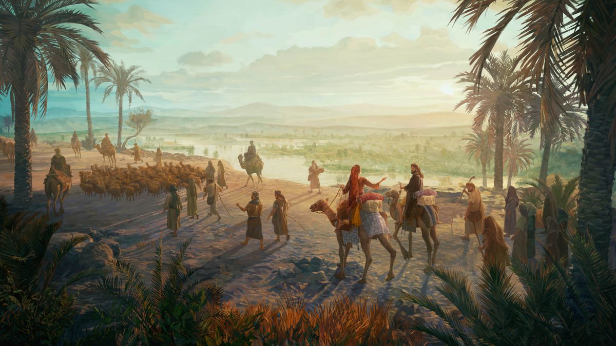 Abrahama le Sara ba palame likamele, ba tsamaea lebopong la Noka ea Eufrate ’me ba na le batho ba bangata ba ba sebeletsang.