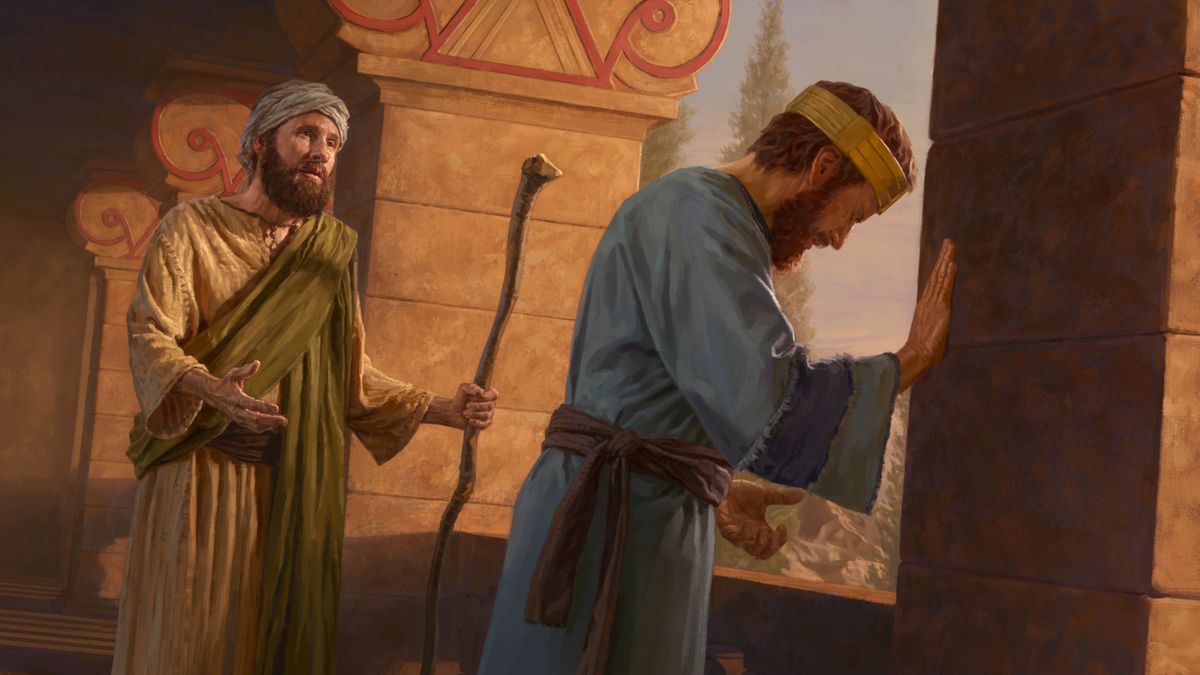 Moprofeta Nathane o bua le Davida ka bonolo. Davida o inamisa hlooho, o lla habohloko.