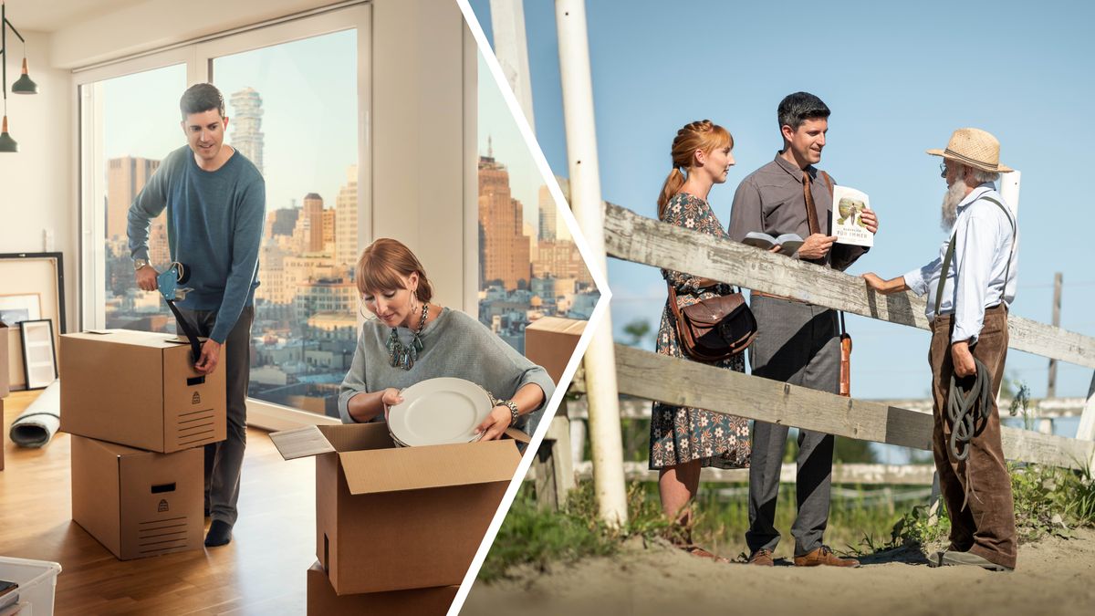 Litšoantšo: 1. Banyalani ba paka lithoto tsa bona ba thabile. Ba tloha foleteng ea bona e turang e ka toropong. 2. Banyalani bao ba bua le molemi e mong ka Bibele mahaeng.