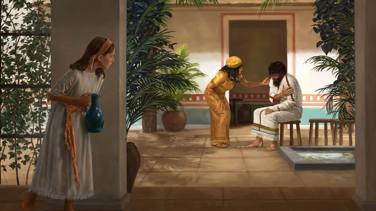 Ngoanana oa Moiseraele e monyenyane o nyaretse Naamane ea nang le lepera le mosali oa hae a ipatile ka mor’a lebota. Ka hlokolosi o shebile ha mosali oa Naamane a leka ho mo tšelisa.