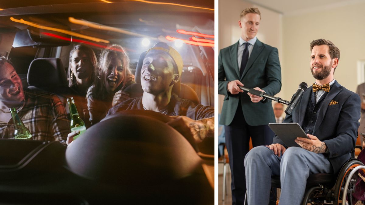 Litšoantšo: 1. Mohlankana e mocha o noa joala le metsoalle ea hae ha ba ntse ba khanna koloi bosiu. 2. Lilemo hamorao, o lutse setulong sa batho ba holofetseng ’me o araba ka libokeng. Letsoho la hae le letšehali le tletse tattoo.