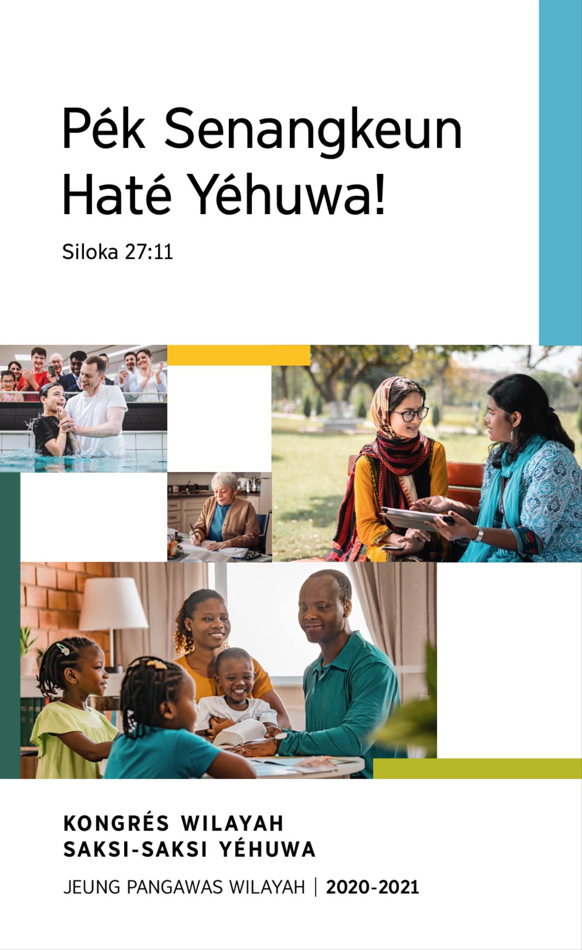 1. Saurang rumaja nu kakara dibaptis kaluar tina cai. 2. Saurang Saksi Yéhuwa nulis surat. 3. Saurang Saksi Yéhuwa ngabahas Alkitab jeung hiji awéwé ngora di korsi taman. 4. Hiji kulawarga bagja nu keur diajar Alkitab babarengan.