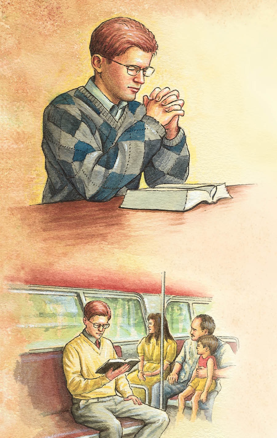 Saurang lalaki keur ngadoa jeung maca Alkitab