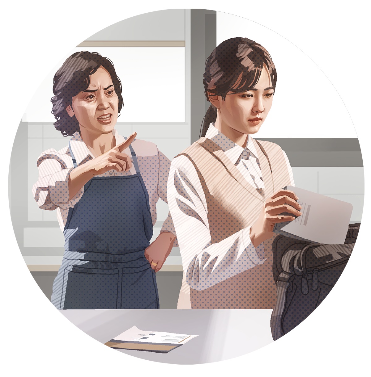 Awéwé ngora éta ngasupkeun Alkitab kana tasna. Indungna nyarékan manéhna.