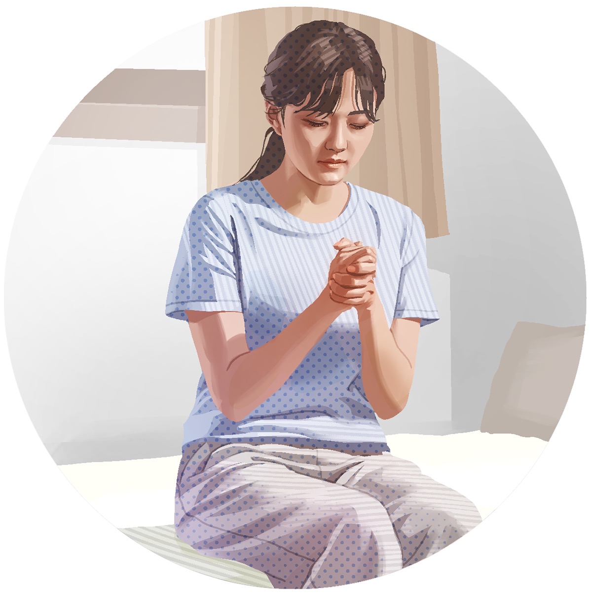 Awéwé éta ngadoa sorangan.