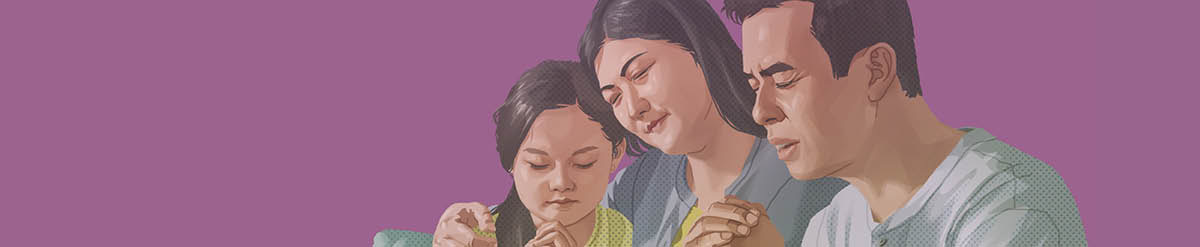 Saurang lalaki ngadoa bareng jeung pamajikan sarta budakna.