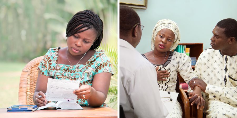 Saurang sadérék istri ngeusian kartu médis, tuluy ngomong jeung dokterna