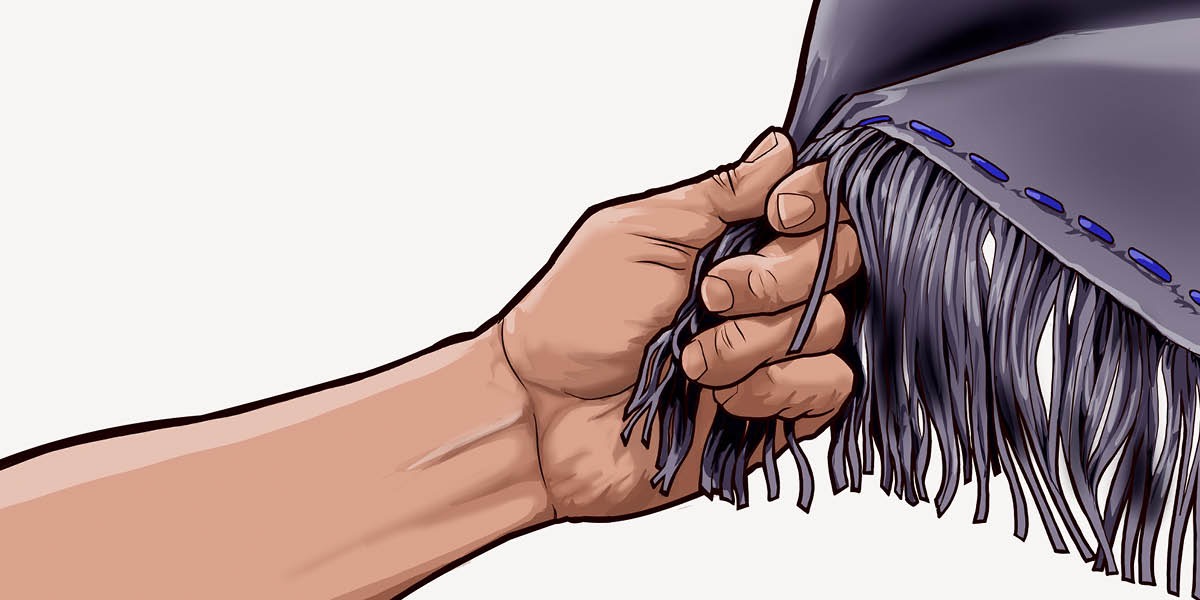 Saurang lalaki nyepeng pageuh tungtung jubah saurang Yahudi