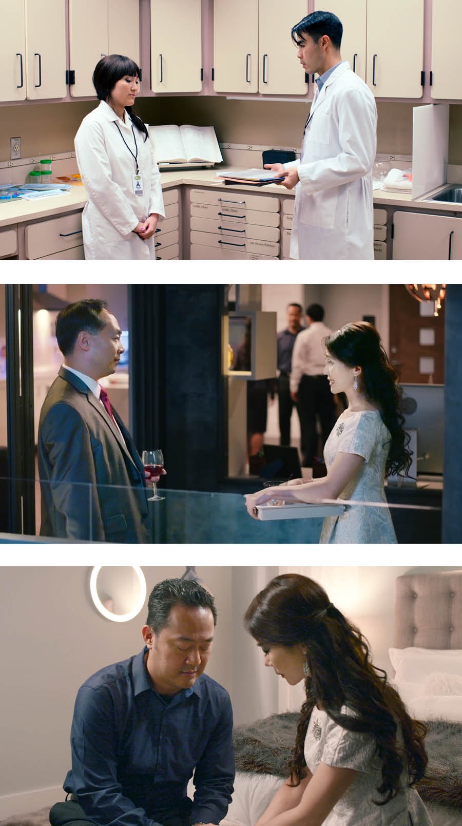 Anna di tempat gawé; Gloria jeung uwana; Brian jeung Gloria ngadoa bareng