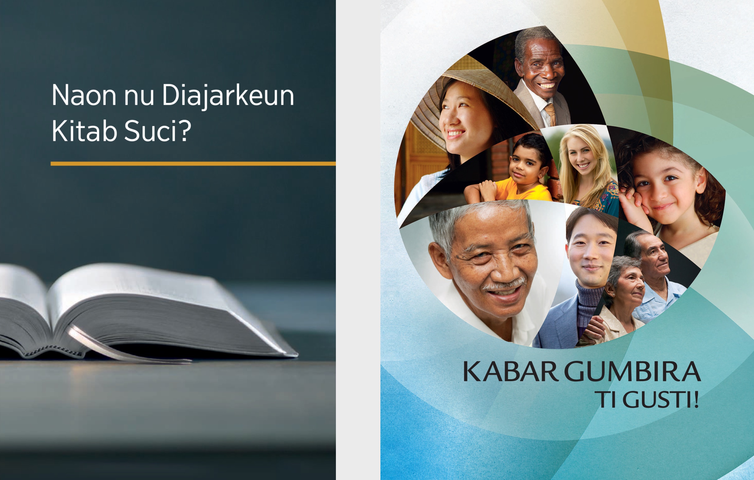 Buku ’Naon nu Diajarkeun Kitab Suci?’ jeung brosur ’Kabar Gumbira ti Allah!’