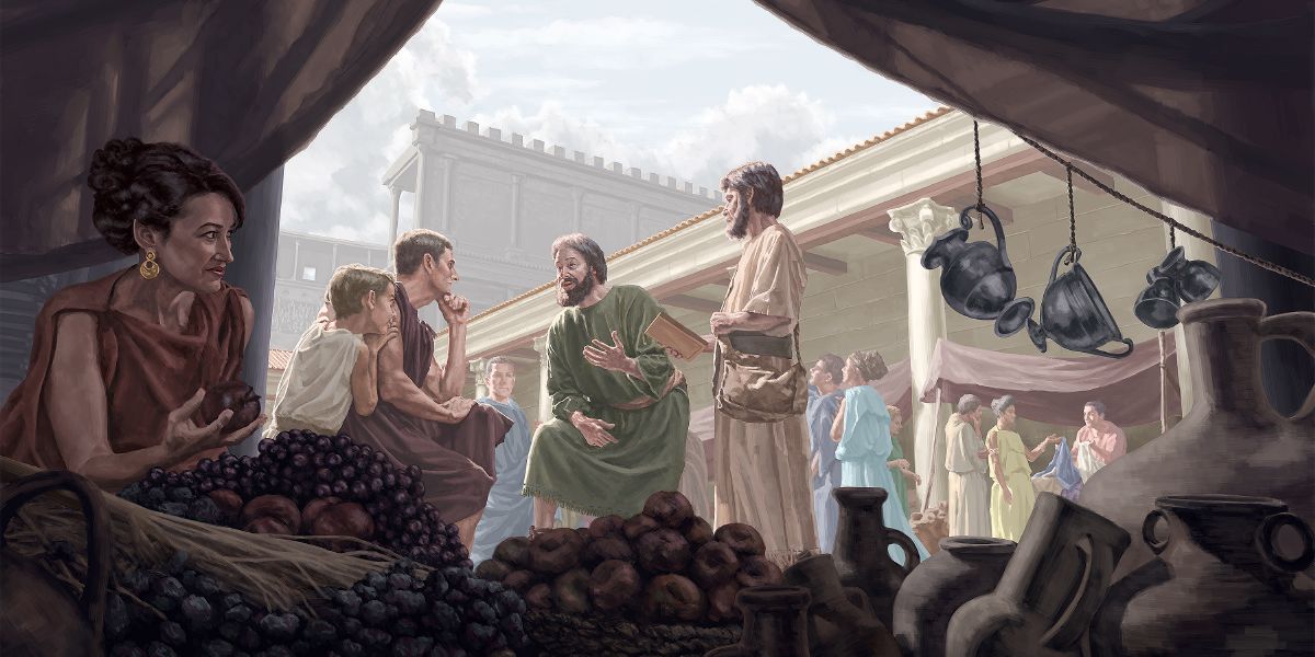 Urang Kristen abad kahiji keur ngawawarkeun warta hadé