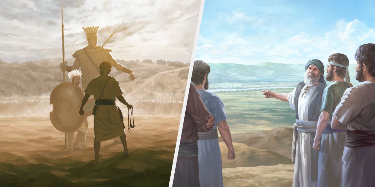 Daud tarung jeung Goliat; Yosua jeung baladna siap-siap asup ka Tanah Perjangjian