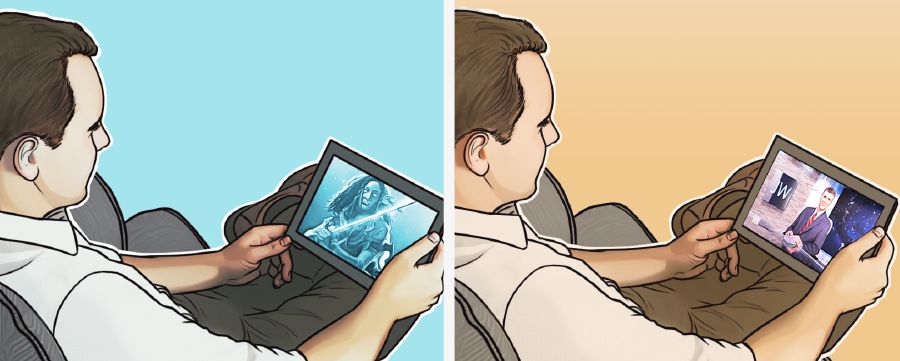 Hiji sadérék lalajo acara nu teu alus di tablétna; hiji sadérék lalajo acara di JW Broadcasting