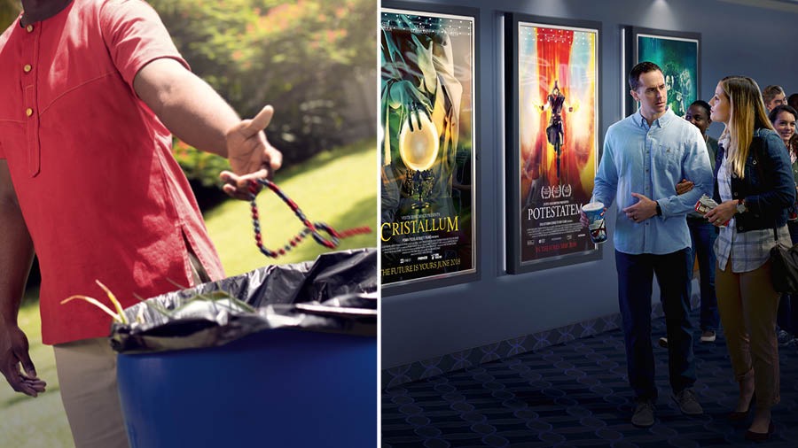 Saurang sadérék miceun jimat; sapasang salaki pamajikan ngaliwatan poster iklan film ngeunaan spiritisme