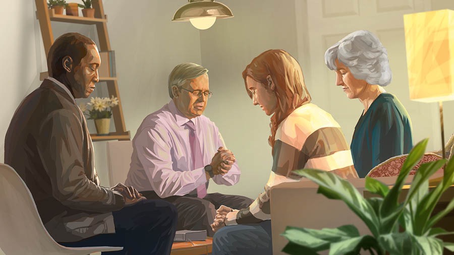 Saurang kokolot ngadoa pikeun sadérék istri nu keur susah haté; kokolot séjénna jeung sadérék istri nu asak rohani ngadéngékeun