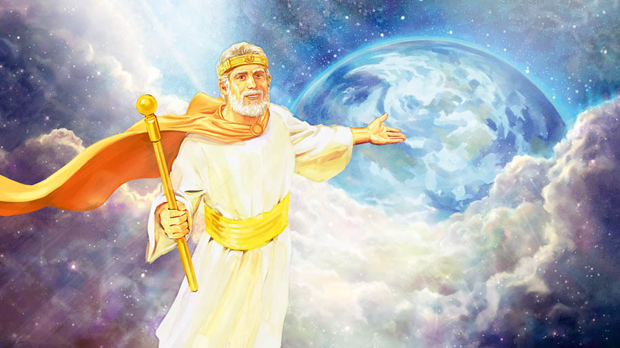 Di sawarga, Yésus keur nunjuk ka bumi bari ménta bingbingan ti Yéhuwa.