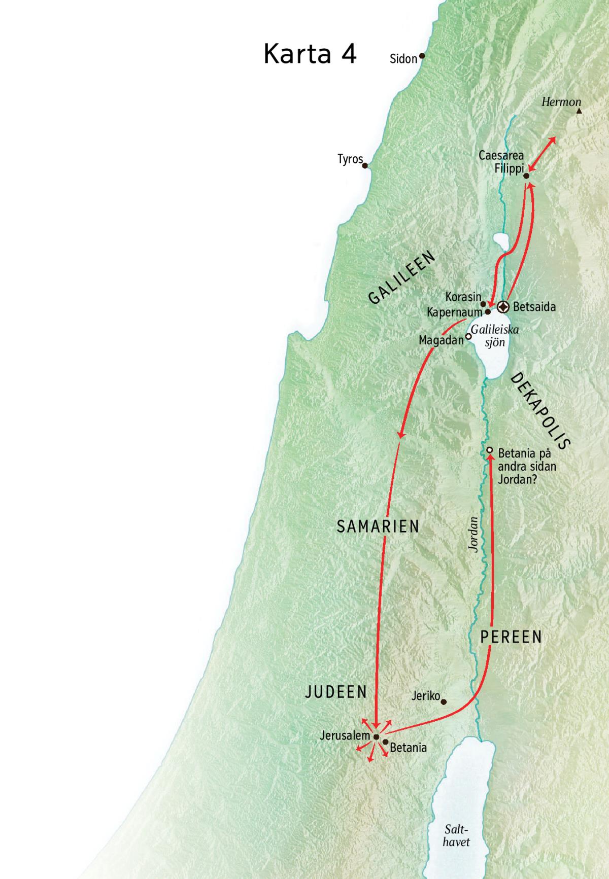 Karta över Jesus tjänst i Judeen och Galileen