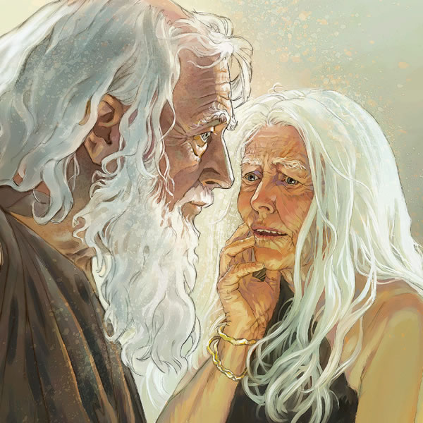 Âdem ve Havva, Aden bahçesinin dışında, yaşlı ve güçsüz