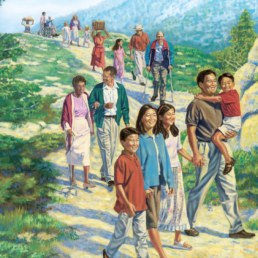 Persone de tute le rasse, età e situassion le ze drio seguir la strada dela vera adorassion