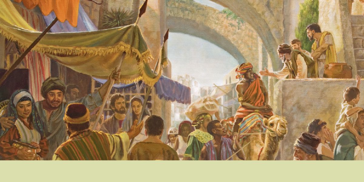 Os discípulos de Jesus pregando a judeus e prosélitos numa rua movimentada.