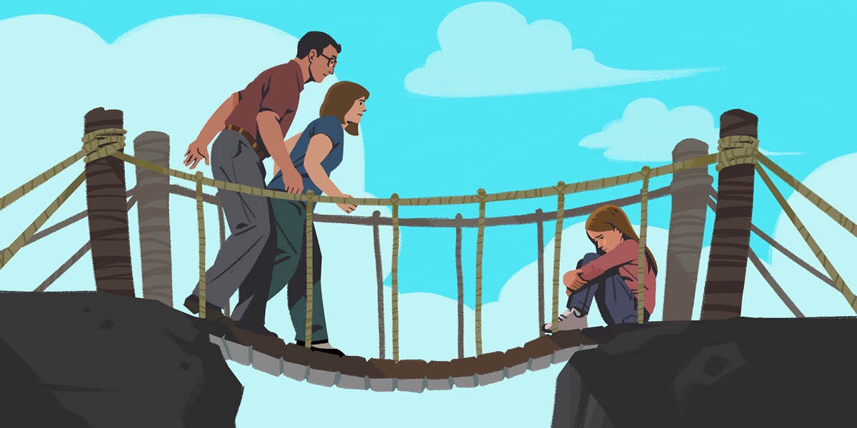 Genitori i va par un ponte par rivar darente so fiola