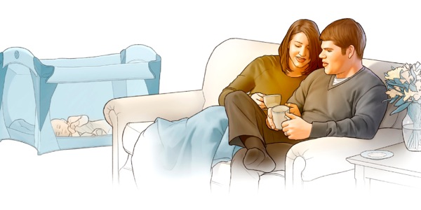 Un sposo el passa tempo cola so sposa intanto che el fiol el dorme