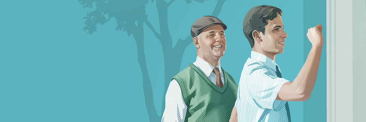 Un studiante dela Bìblia l’è drio bater nte una porta. El fradel che ghe ga insegnà la Bìblia l’è insieme con lu nela predicassion.