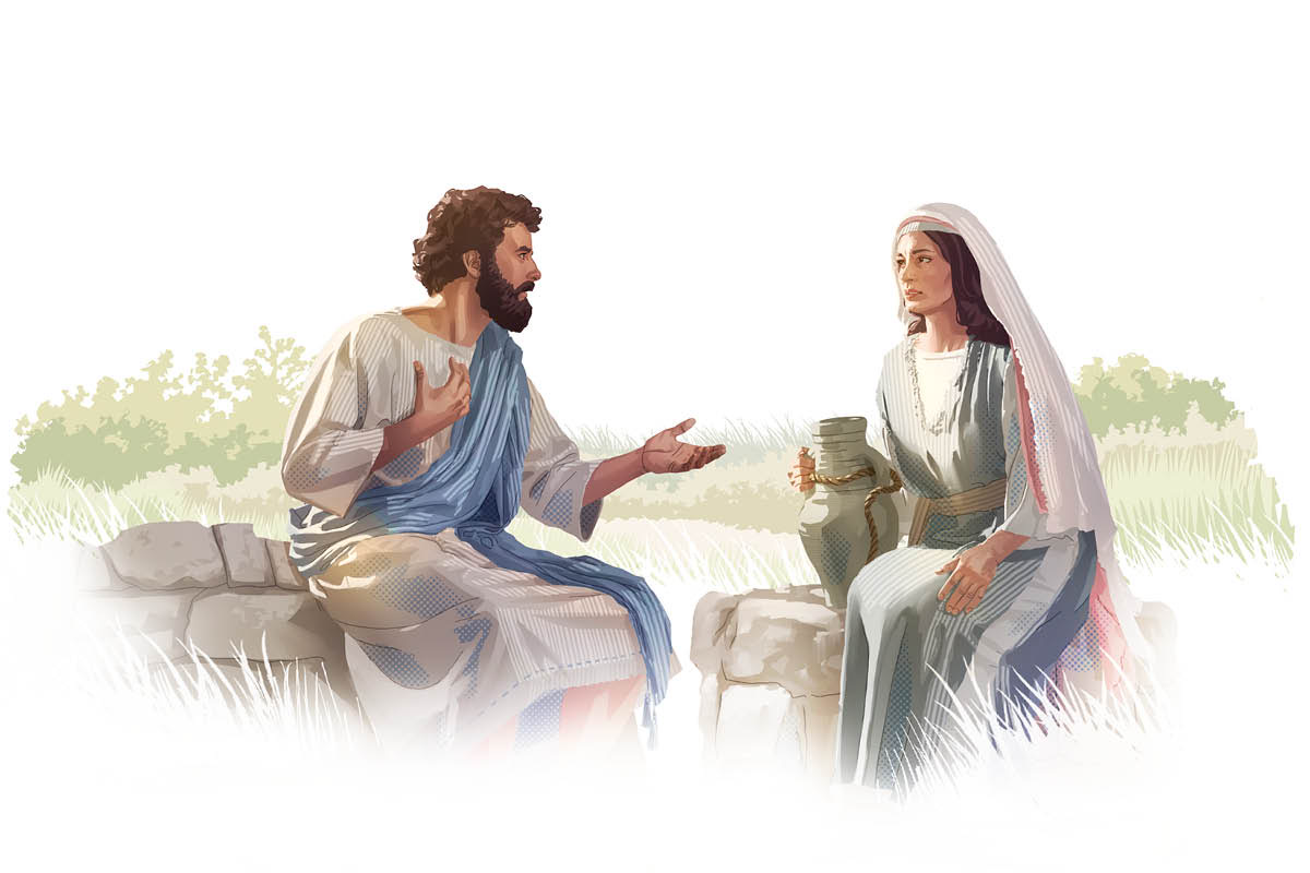 Gesù l’è drio parlar con una dona samaritana nte un posso de àqua.