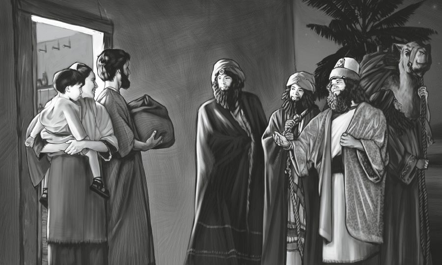 Astròloghi i dà presenti a Maria e a Giusepe par Gesù