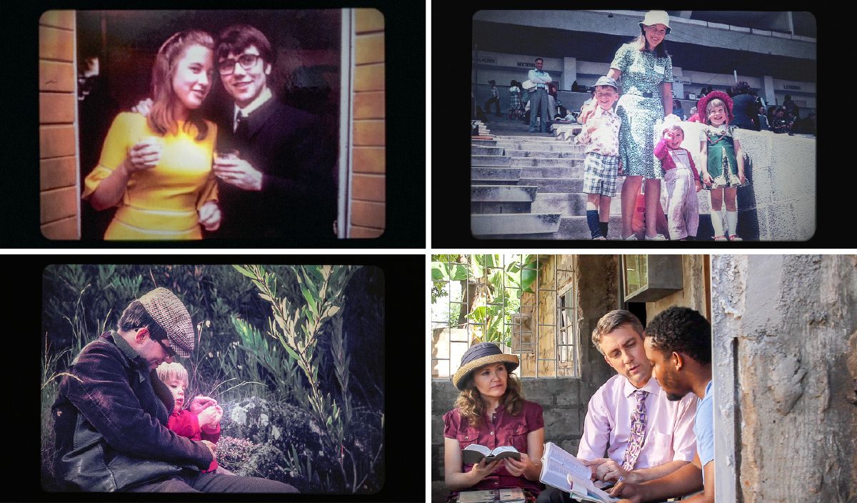 Abilio e Ulla Amorim nel di del so matrimònio; coi so fioi picinini, e un dei so fioi cola so sposa nela predicassion