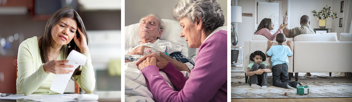 Una sorela la ze preocupada cole so spese; una sorela de pi età la fà orassion dela banda del so omo malà; genitori i barufa intanto che i so fioi i vede e i scolta