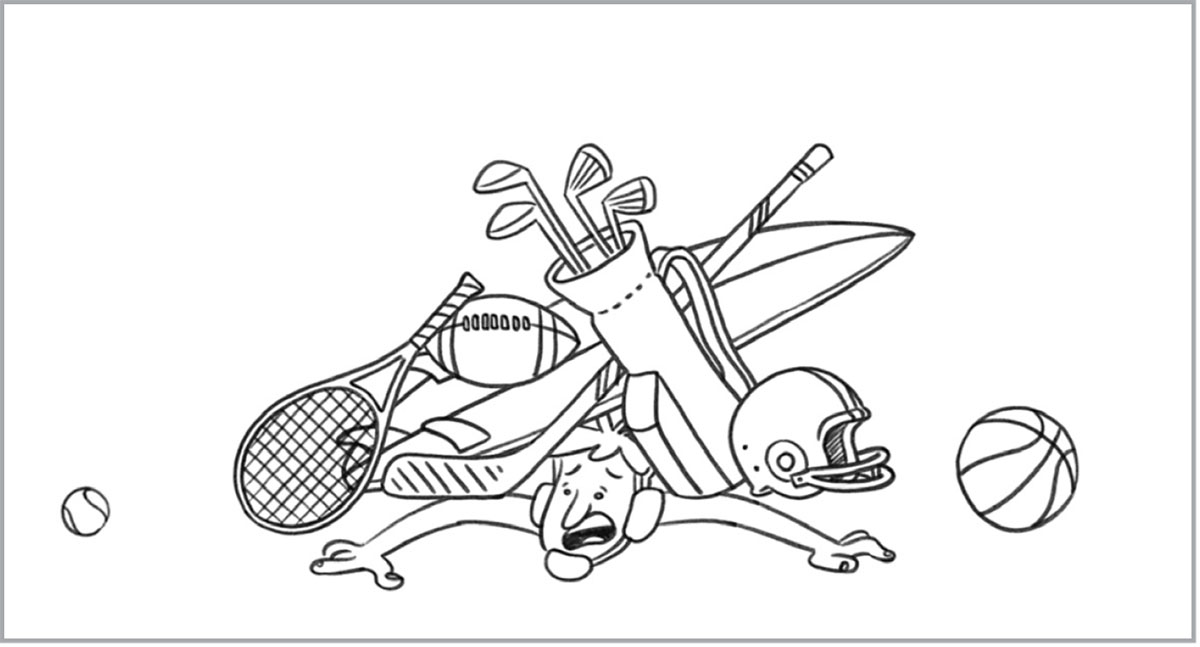 Un toso l’è pien de echipamenti sportivi