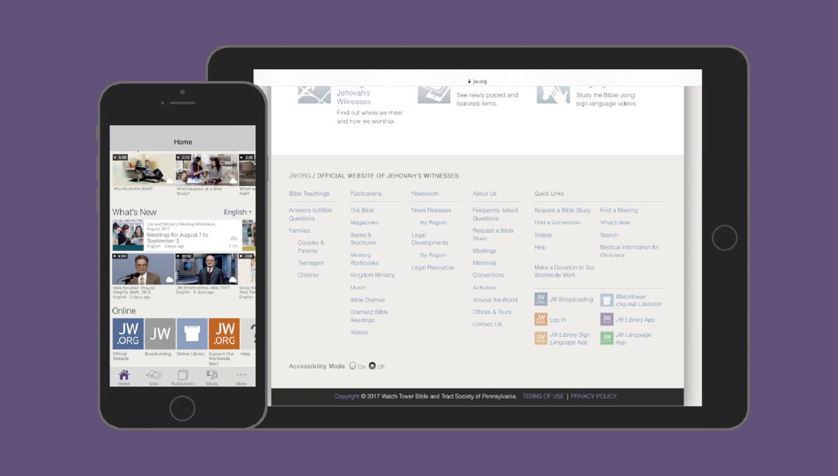 Un tablet e un selular che i mostra el site jw.org