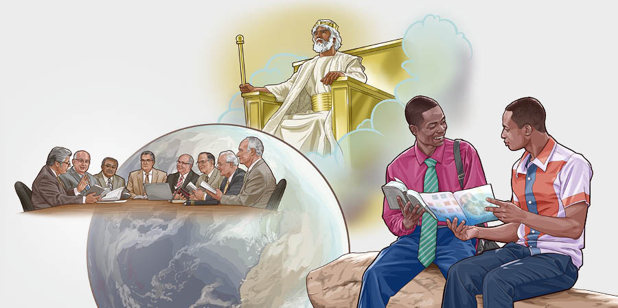 Stampe: 1. El glorificà Gesù Cristo el governa la Tera. 2. El schiavo fidele e prudente el se riune par pareciar el magnar spiritual. 3. Un fradel el predica le bone notìssie a un omo.