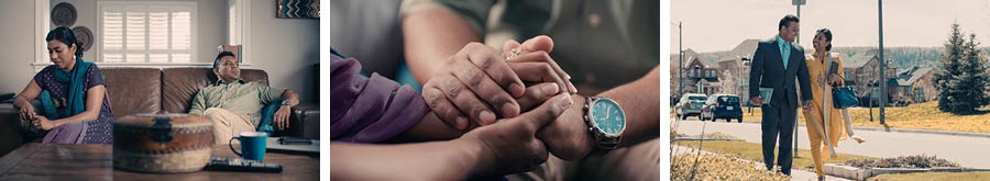 Stampe de arquante parte del vìdeo ‘Come far pi forte el vostro matrimònio’. Shaan e Kiara i fà sforsi par far pi forte el so matrimònio. 1. Lori i ze sentadi cada un nte una banda del sofà. 2. Lori i ze drio tegner la man un del altro. 3. Lori i ze drio predicar contenti.