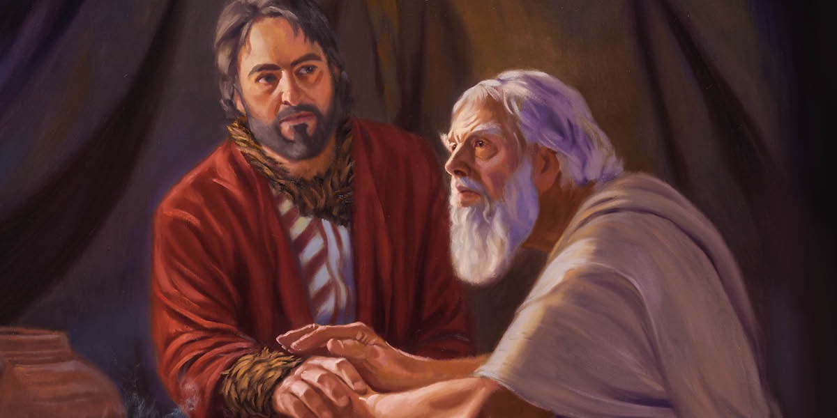 Giacò el gavea metesto su le robe de Esaù e pel de cavre intorno del col e del brasso. Isache l’è drio tocar el brasso de Giacò.