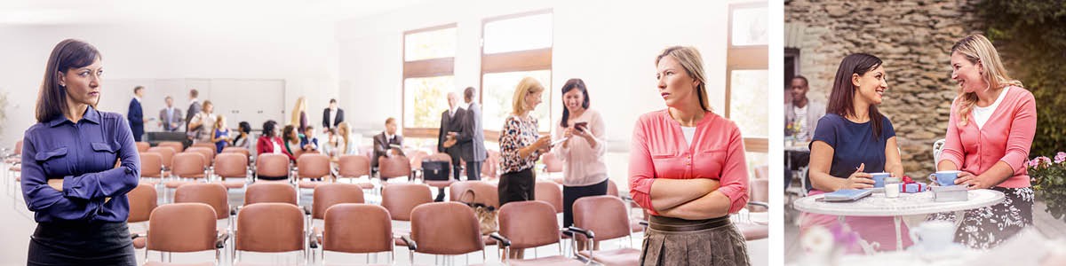 Stampe: 1. Due sorele che le ze nel Salon del Regno le se varda inrabiade intanto che i altri fradei nel fondo i ze drio ciacolar e rider. 2. Queste medèsime due sorele le ze sentade nela cafeteria e le ze drio parlarse contente. Ghen’è un presente e una Bìblia sora la tola.