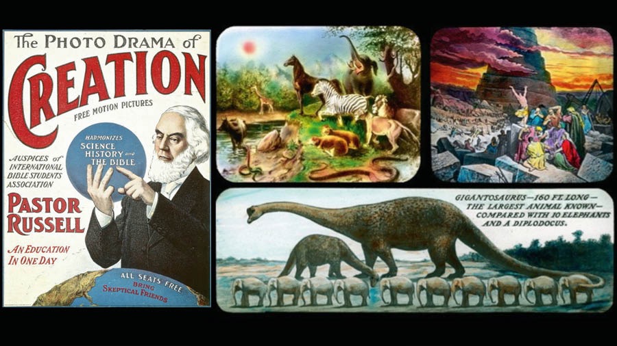 Un poster e arquanti slide del “Fotodrama dela Creassion.’