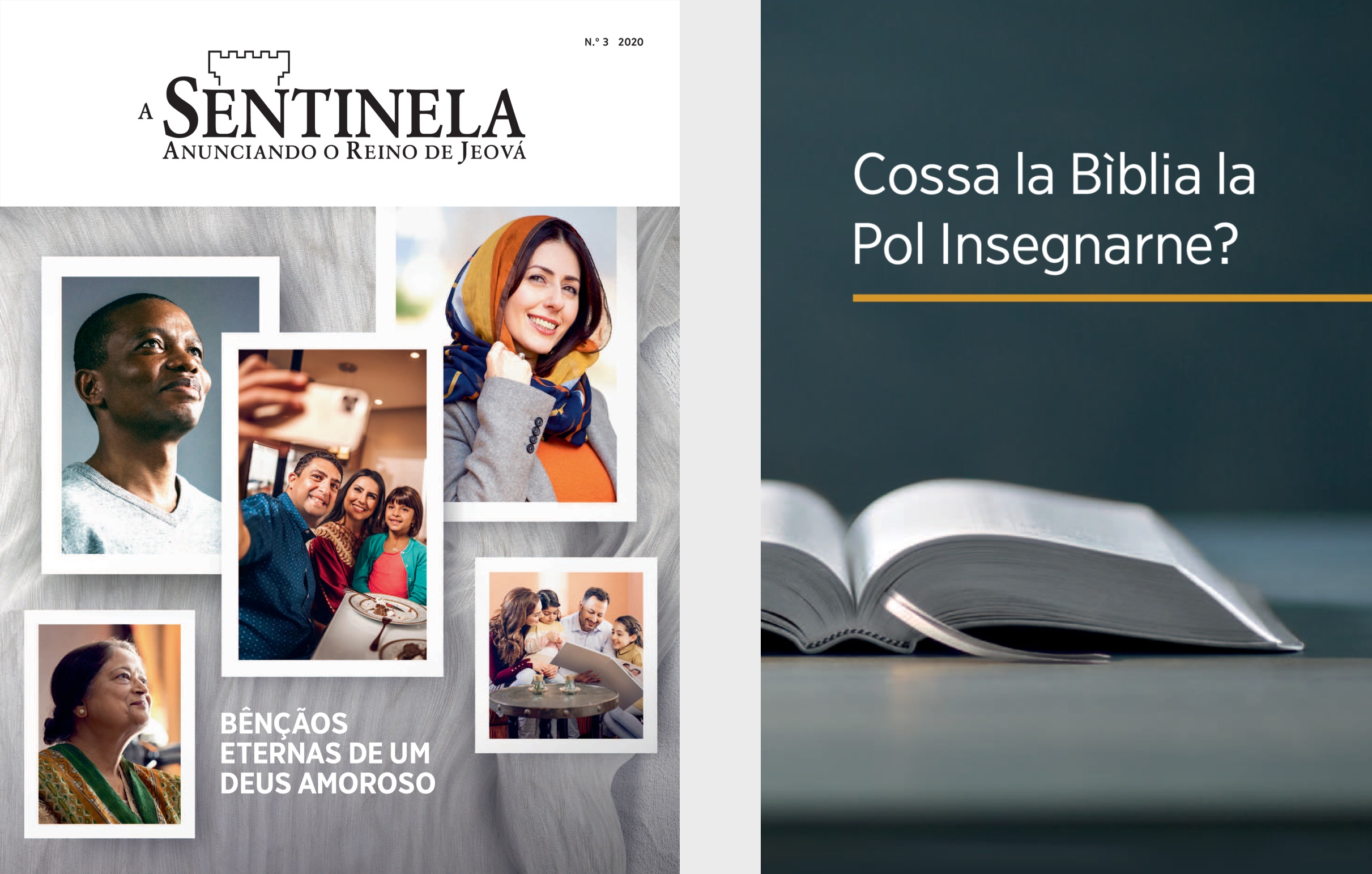 El libro ‘Cossa la Bìblia la Pol Insegnarne?’ e ‘La Sentinela’ nùmero 3 de 2020.