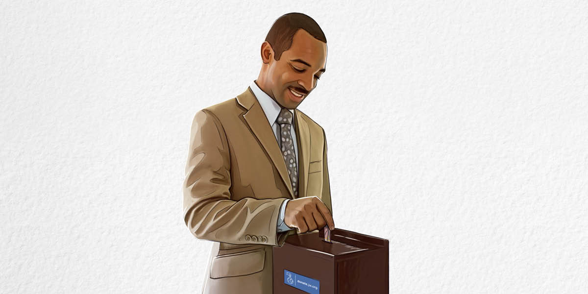 Un fradel el mete soldi nte una casseta de contribussion.