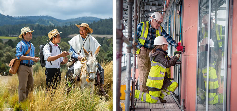Stampe: Fradei e sorele che i laora nel tempo integral. 1. Due pionieri i predica par un omo che l’è sentà nte un mul. 2. Un fradel e una sorela i laora nela costrussion.