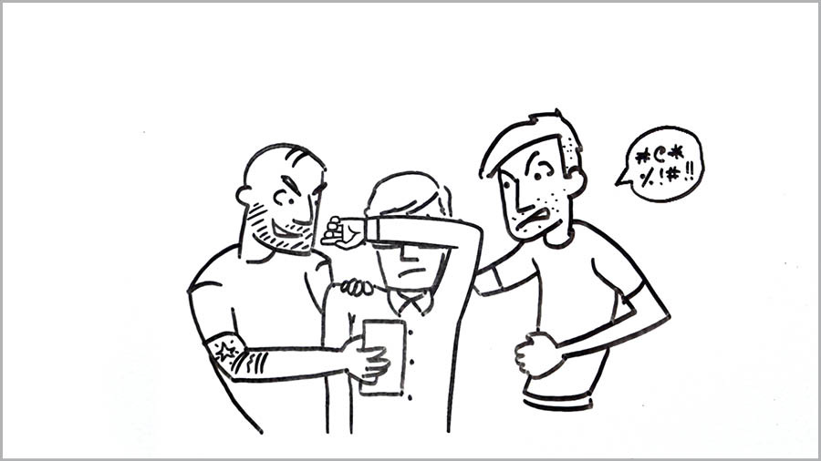 Una parte del video: “Stà atento: dopera ben le rede sossiai”. Una balansa la ga la foto de una bela tosa de una banda e una mùcia de monede del’altra. La foto la ze pi pesada che le monede.